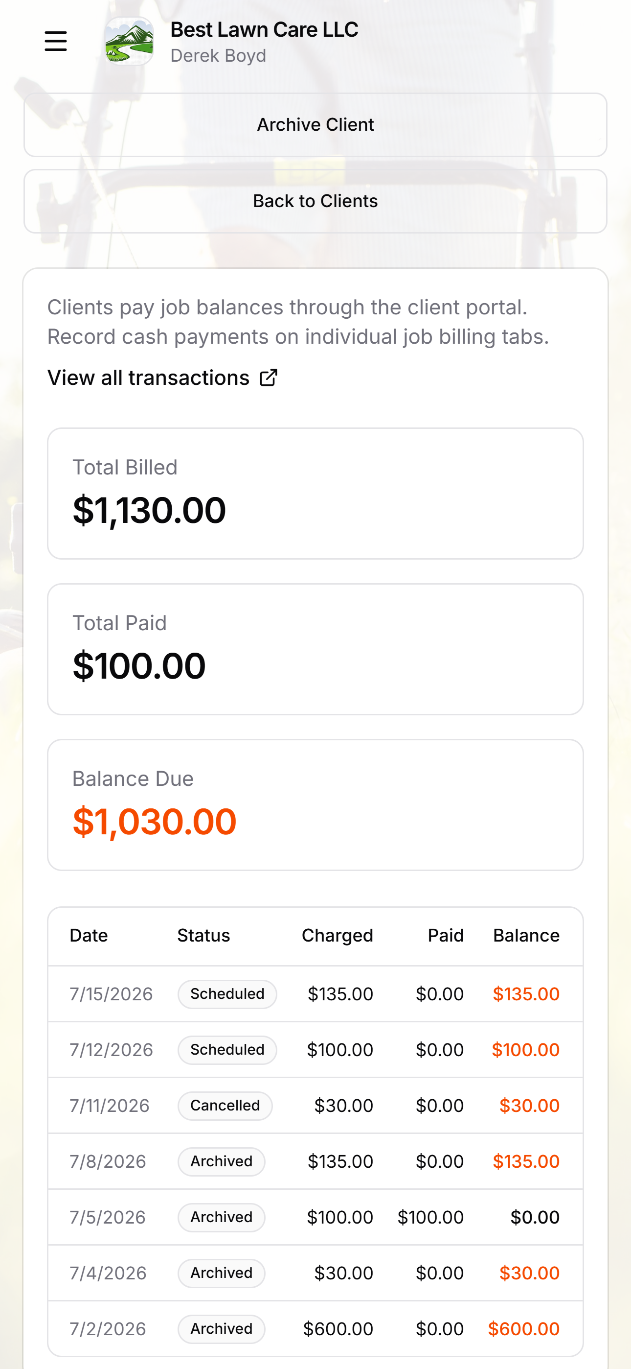 ServicePortal billing on mobile
