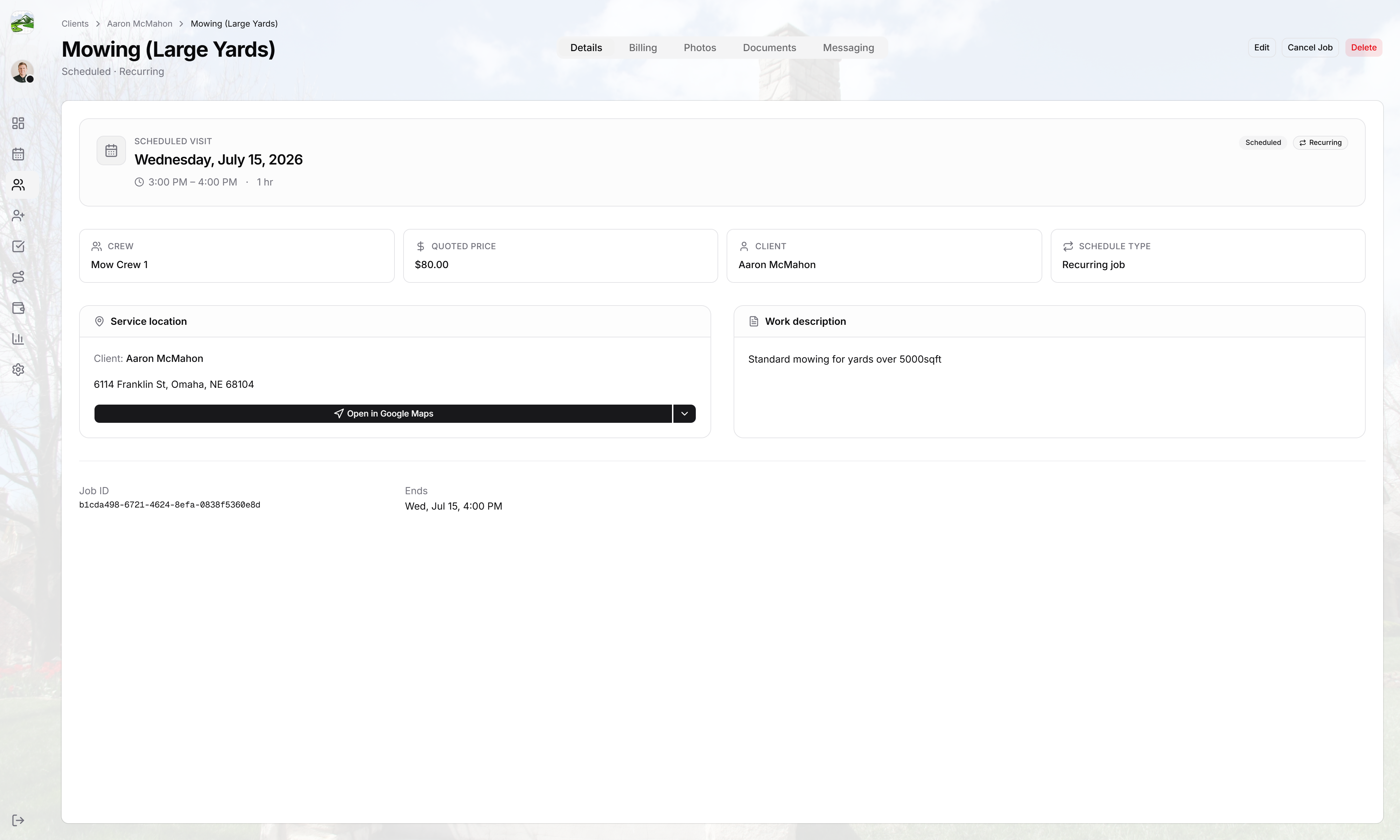 ServicePortal client job workspace