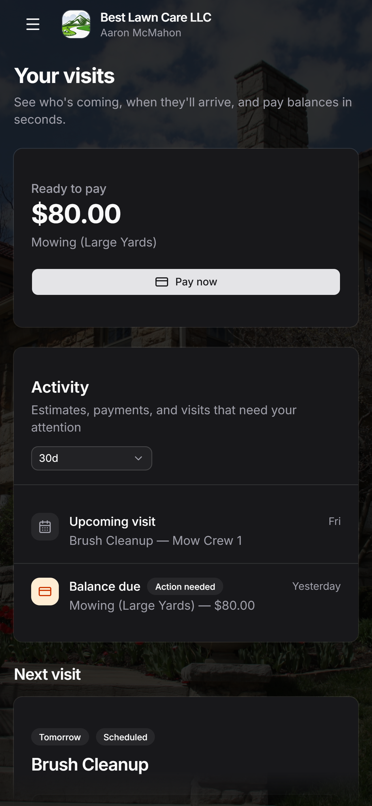 ServicePortal client portal on mobile