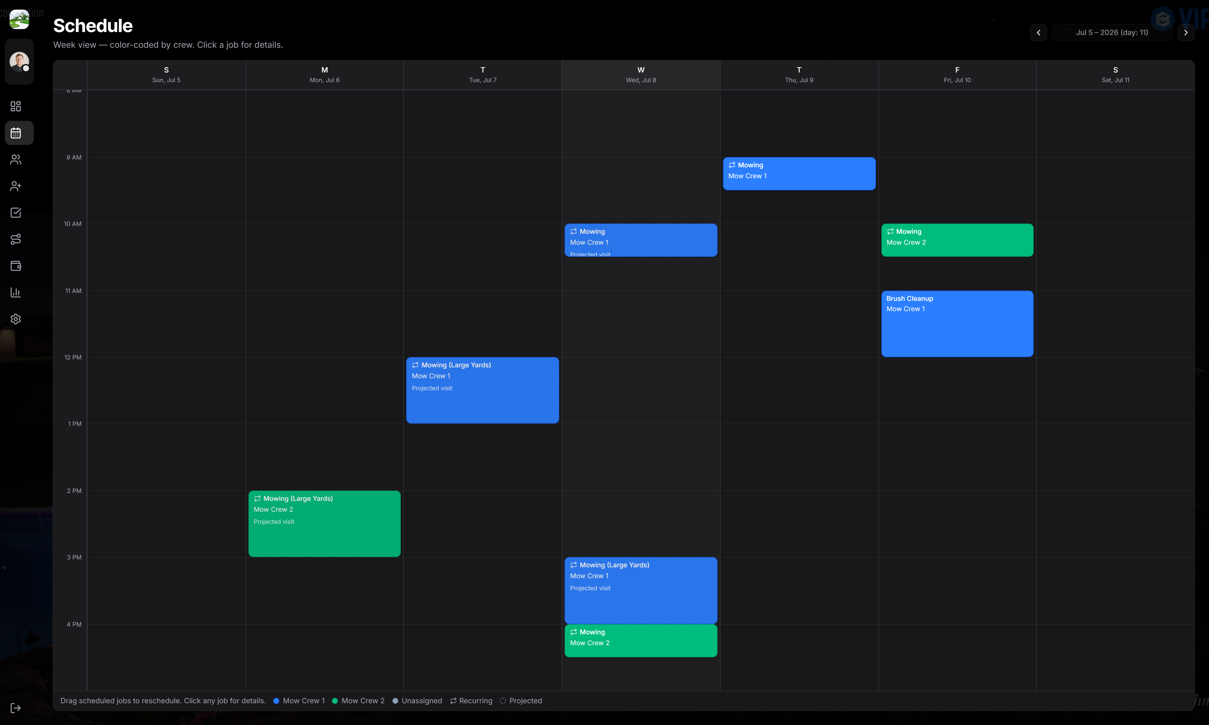 ServicePortal schedule week view